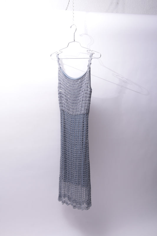 crochet silver dress with allover sequins