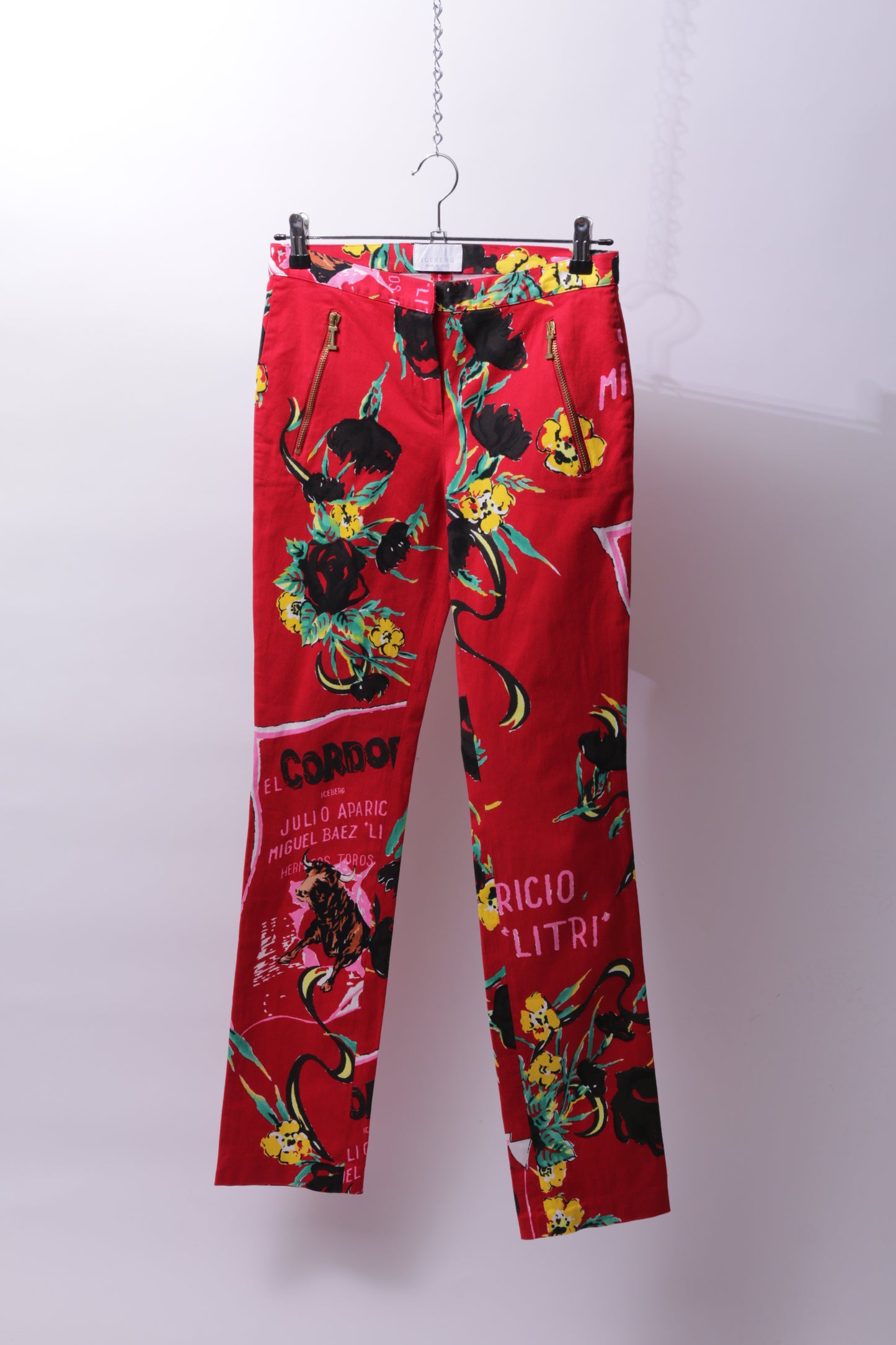 Iceberg 00's printed cotton pants in red