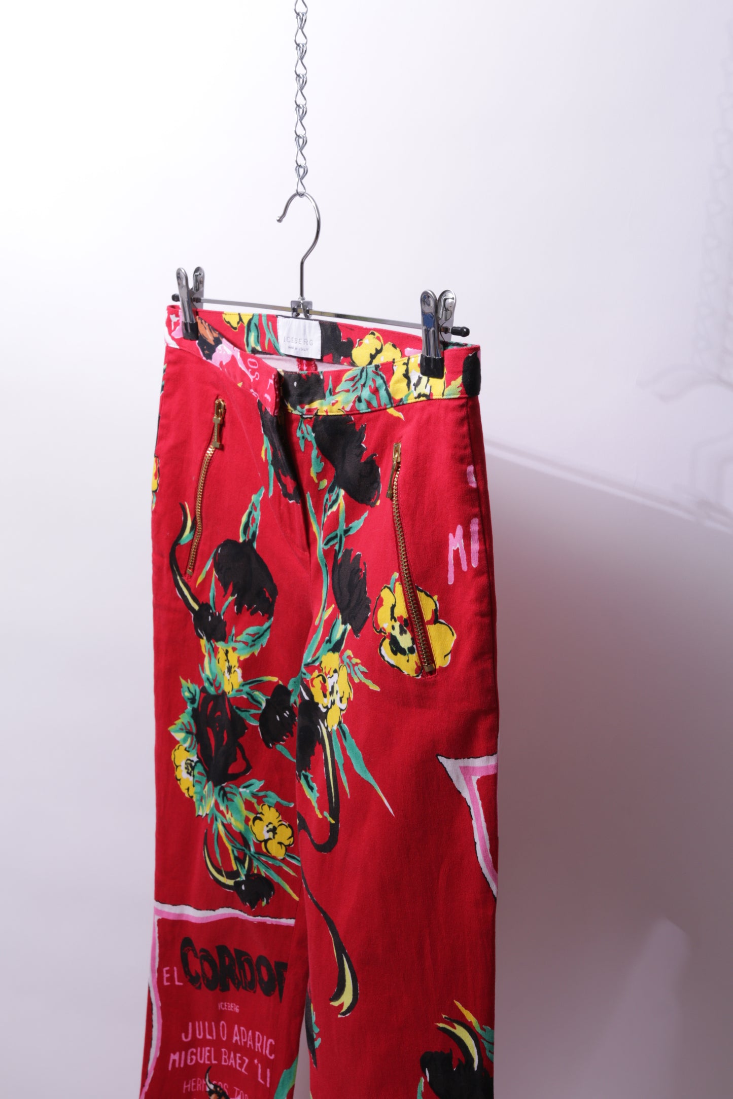 Iceberg 00's printed cotton pants in red