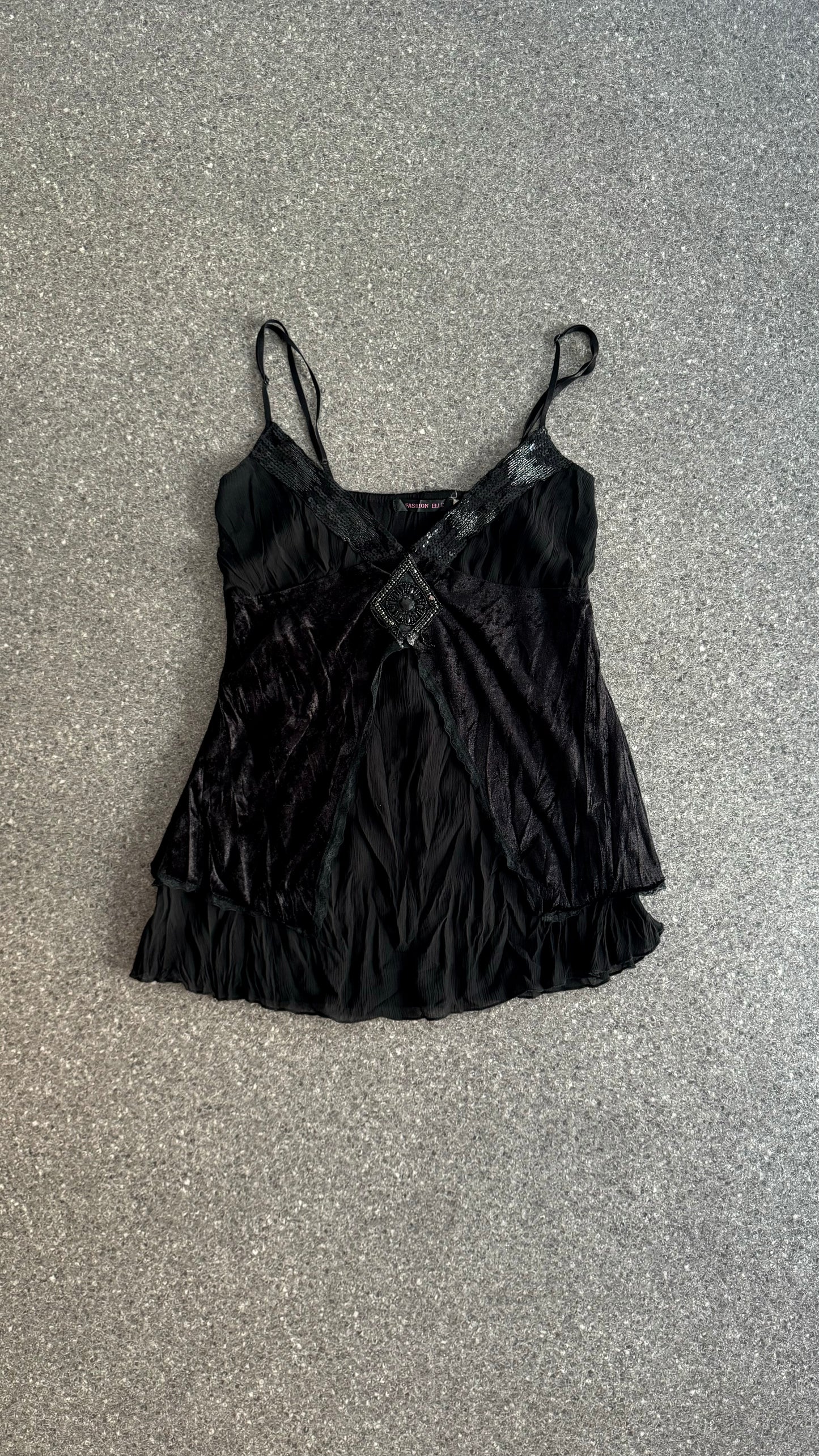 black cami top partly velvet with middle application