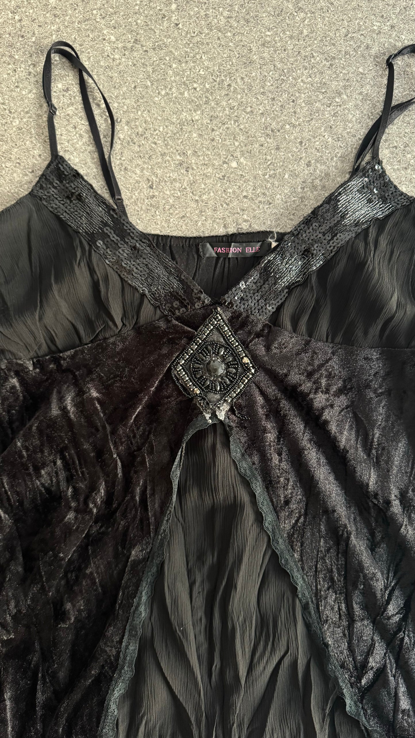 black cami top partly velvet with middle application