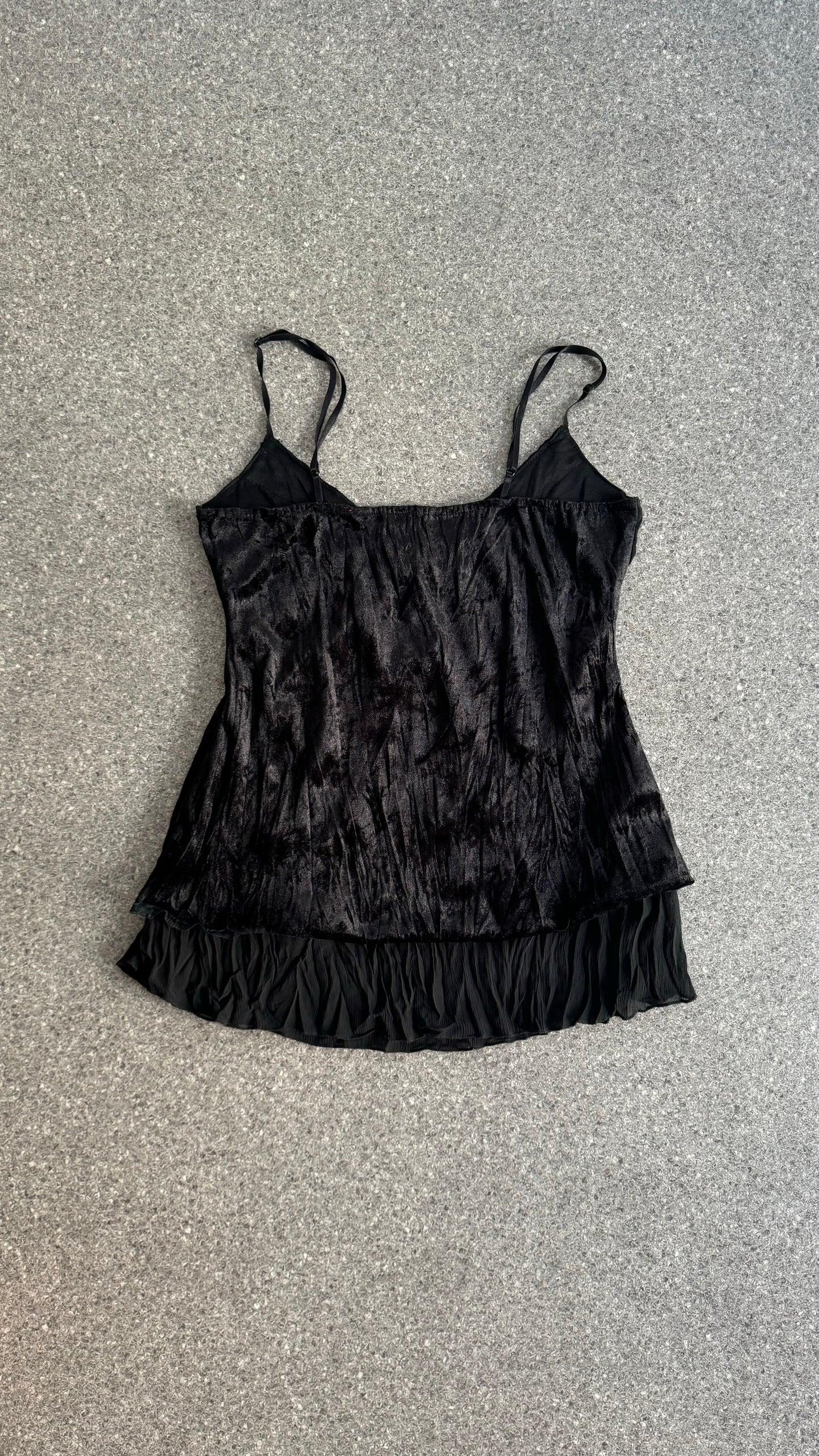 black cami top partly velvet with middle application