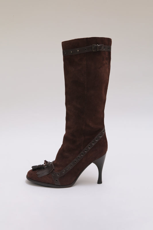 D&G stiletto heels knee length in dark brown leather