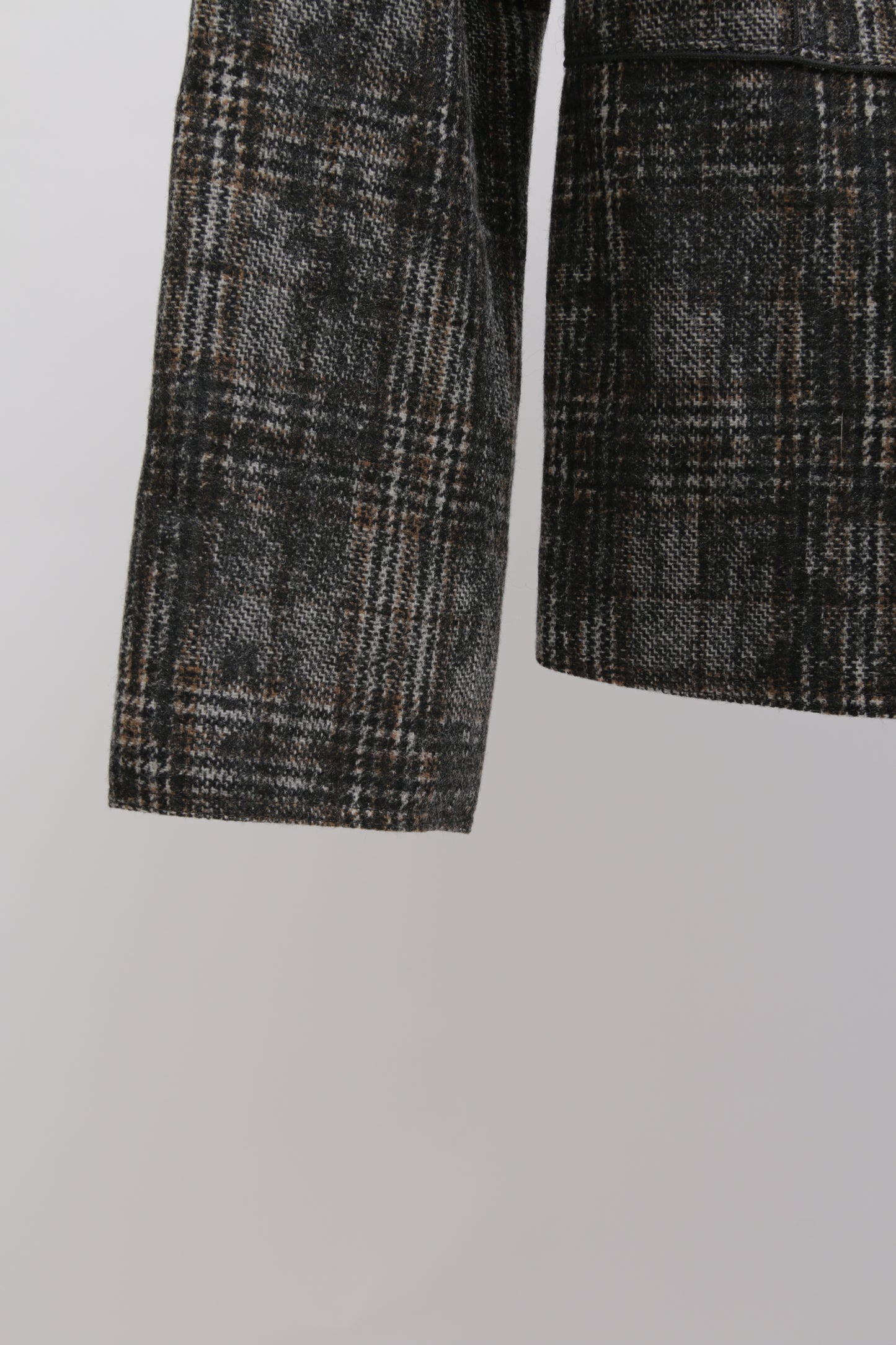 KRIZIA wool check jacket with fur collar