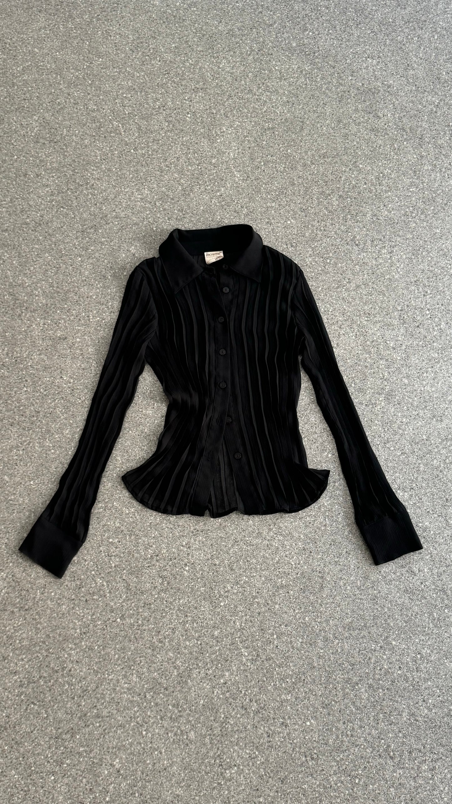 Long sleeve sheer pleated button up shirt