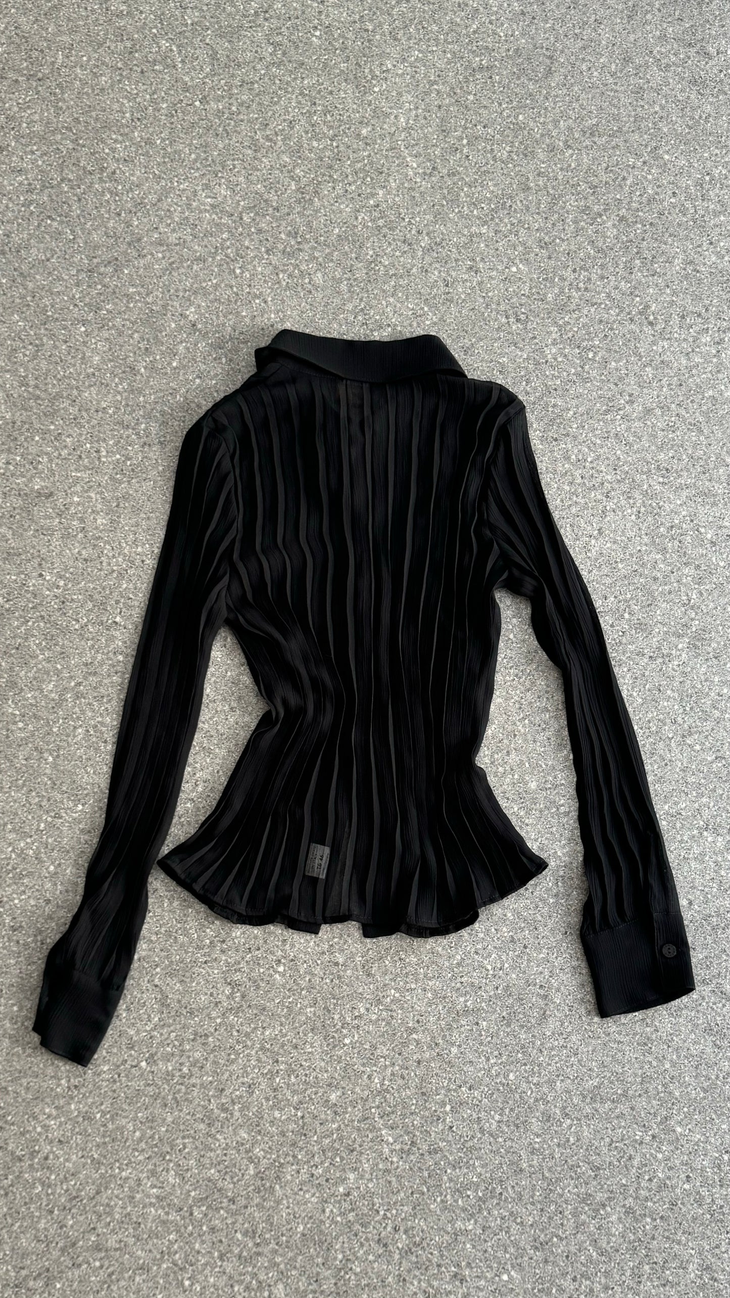 Long sleeve sheer pleated button up shirt