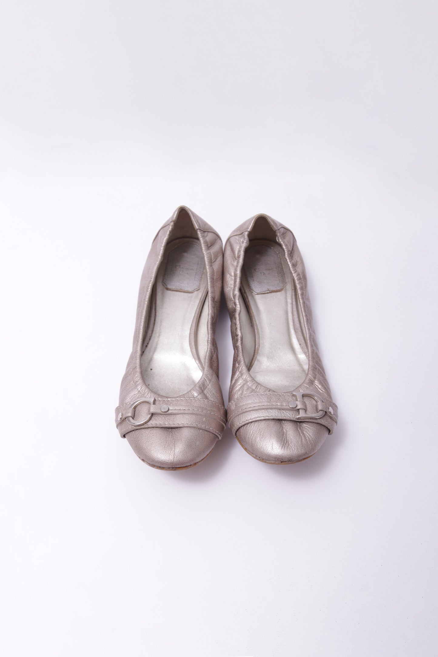 Dior CD silver metallic ballet flats