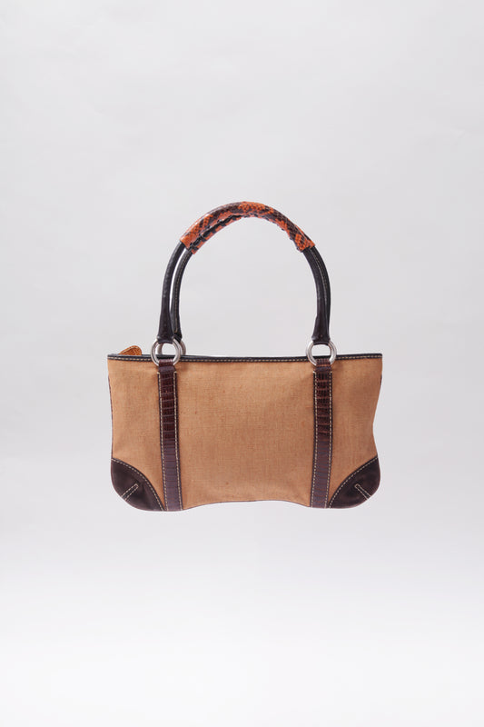 Etro canvas and orange snake skin handle