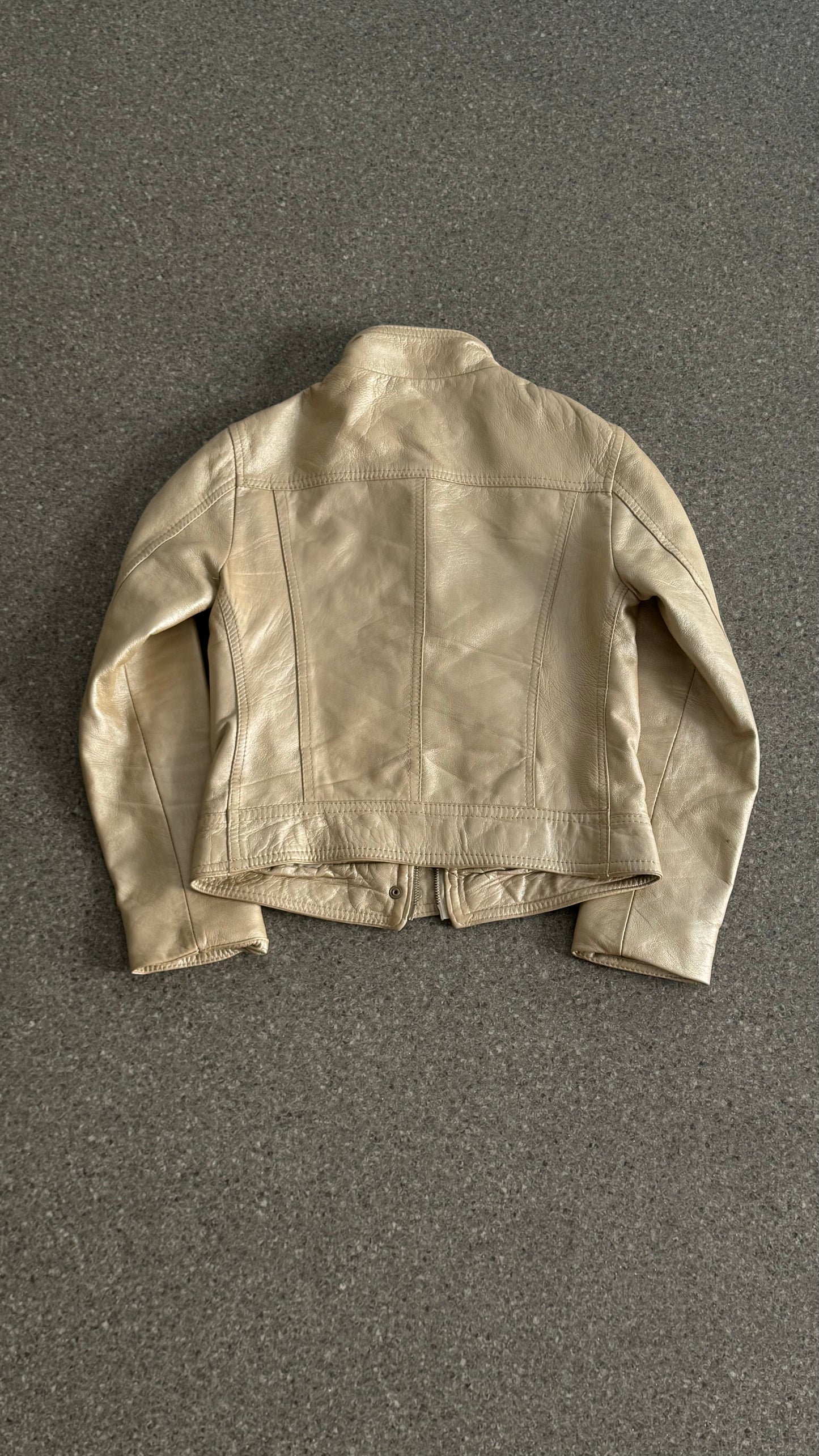 Leather biker jacket in light gold with double zipper