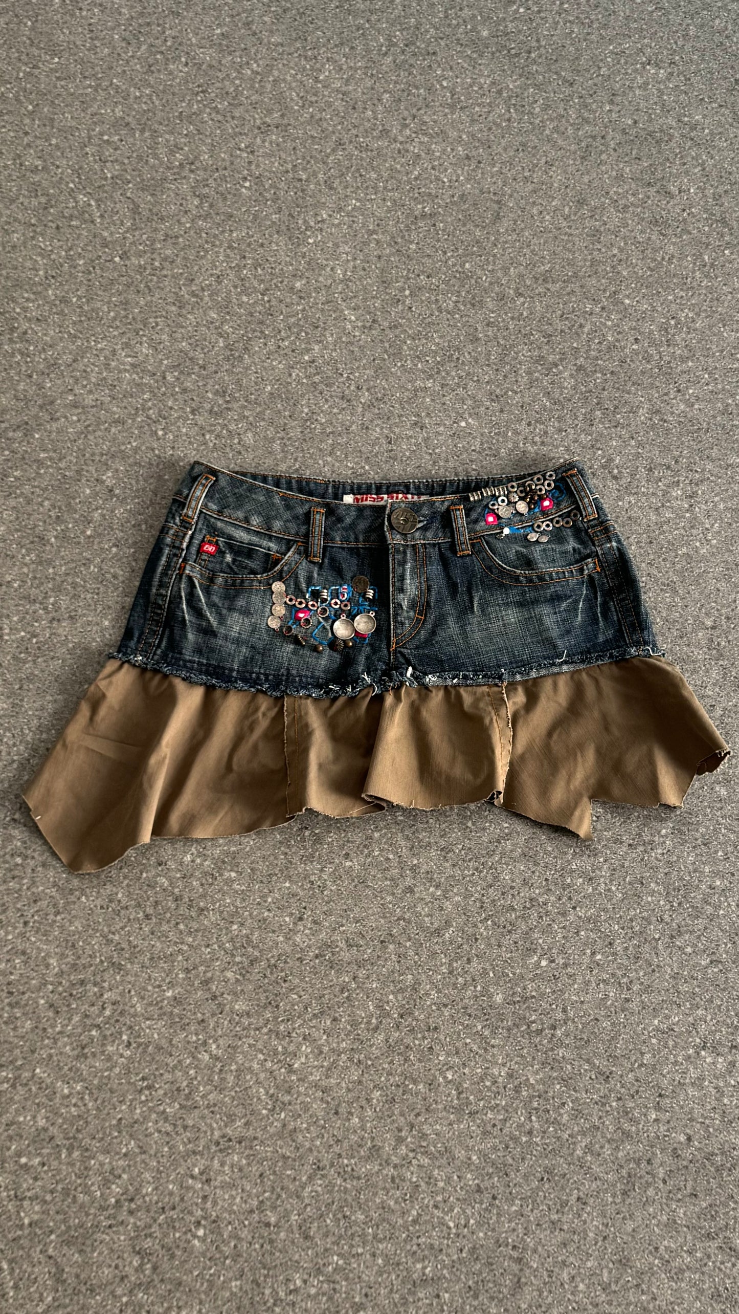 Miss sixty 00's patchwork mini skirt with metals embroidery allover