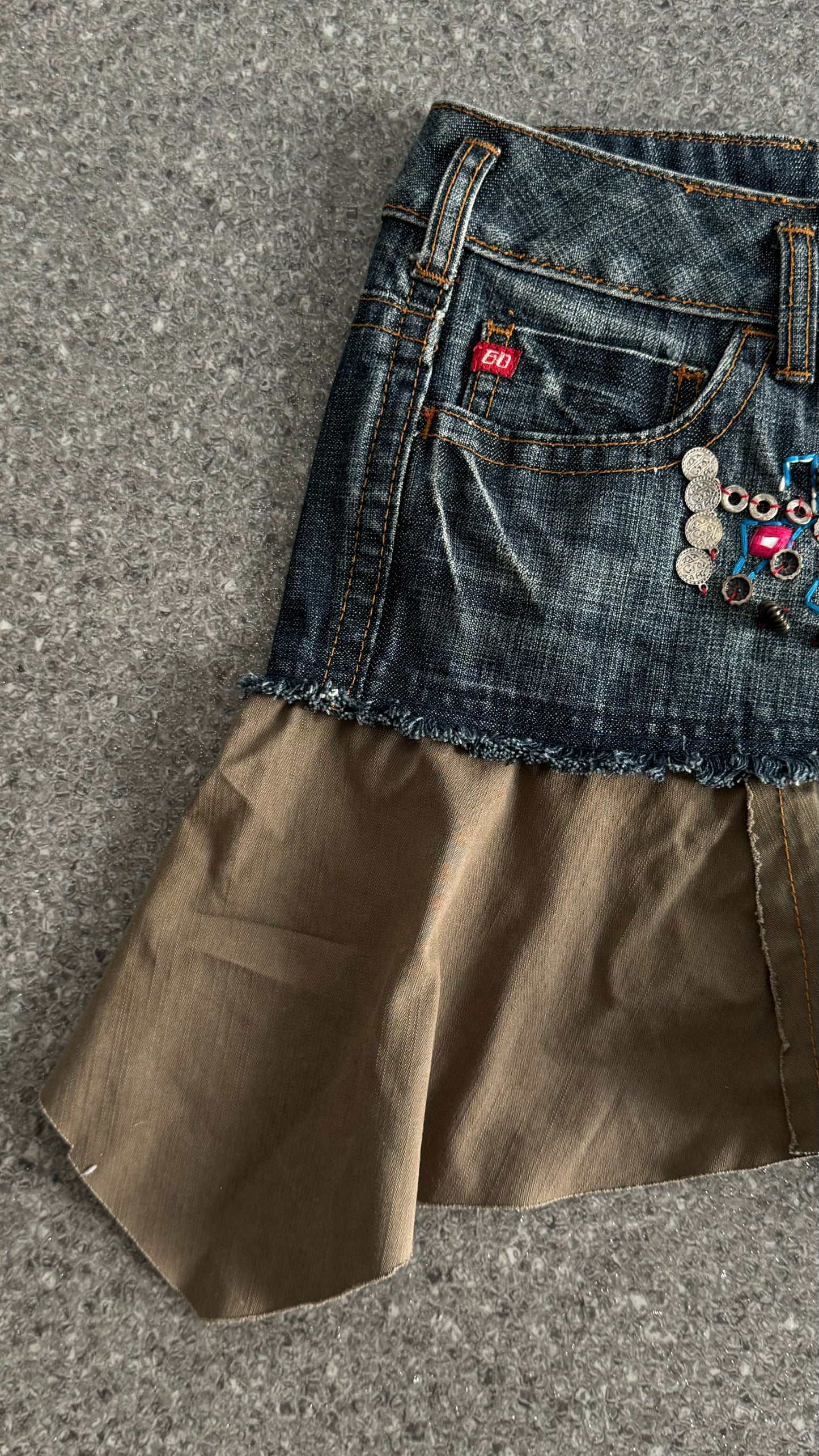 Miss sixty 00's patchwork mini skirt with metals embroidery allover