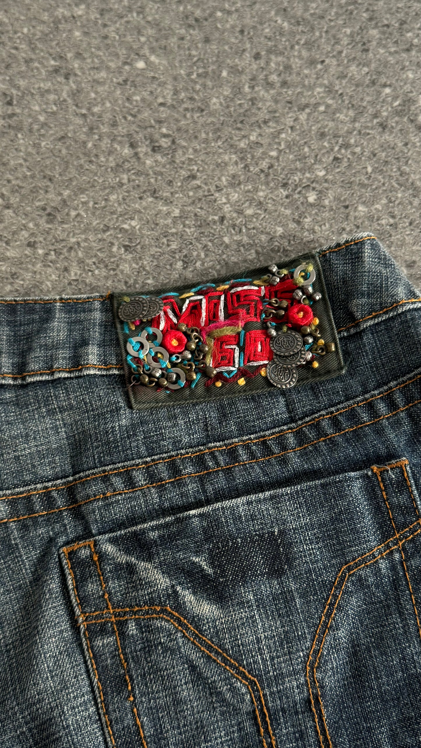 Miss sixty 00's patchwork mini skirt with metals embroidery allover