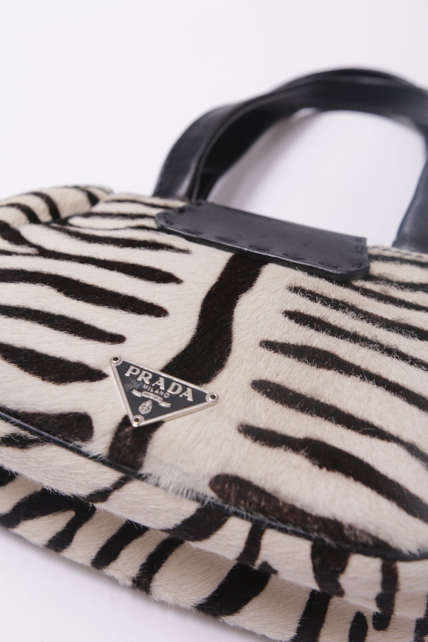 Prada 2003 furry leather mini bag zebra print