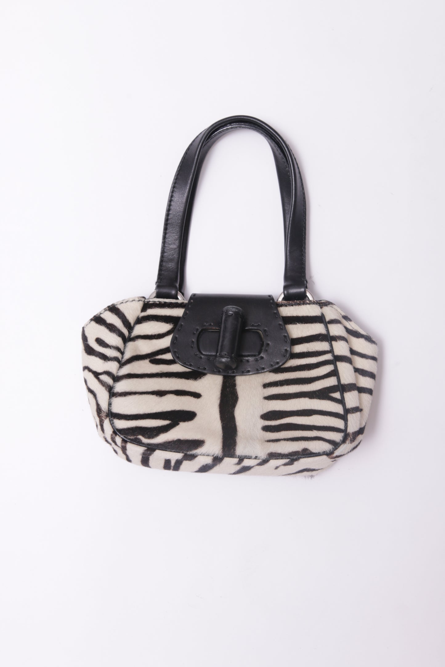 Prada 2003 furry leather mini bag zebra print