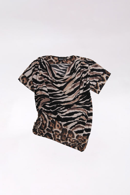 JUST CAVALLI leopard printed a-symmetric shirt