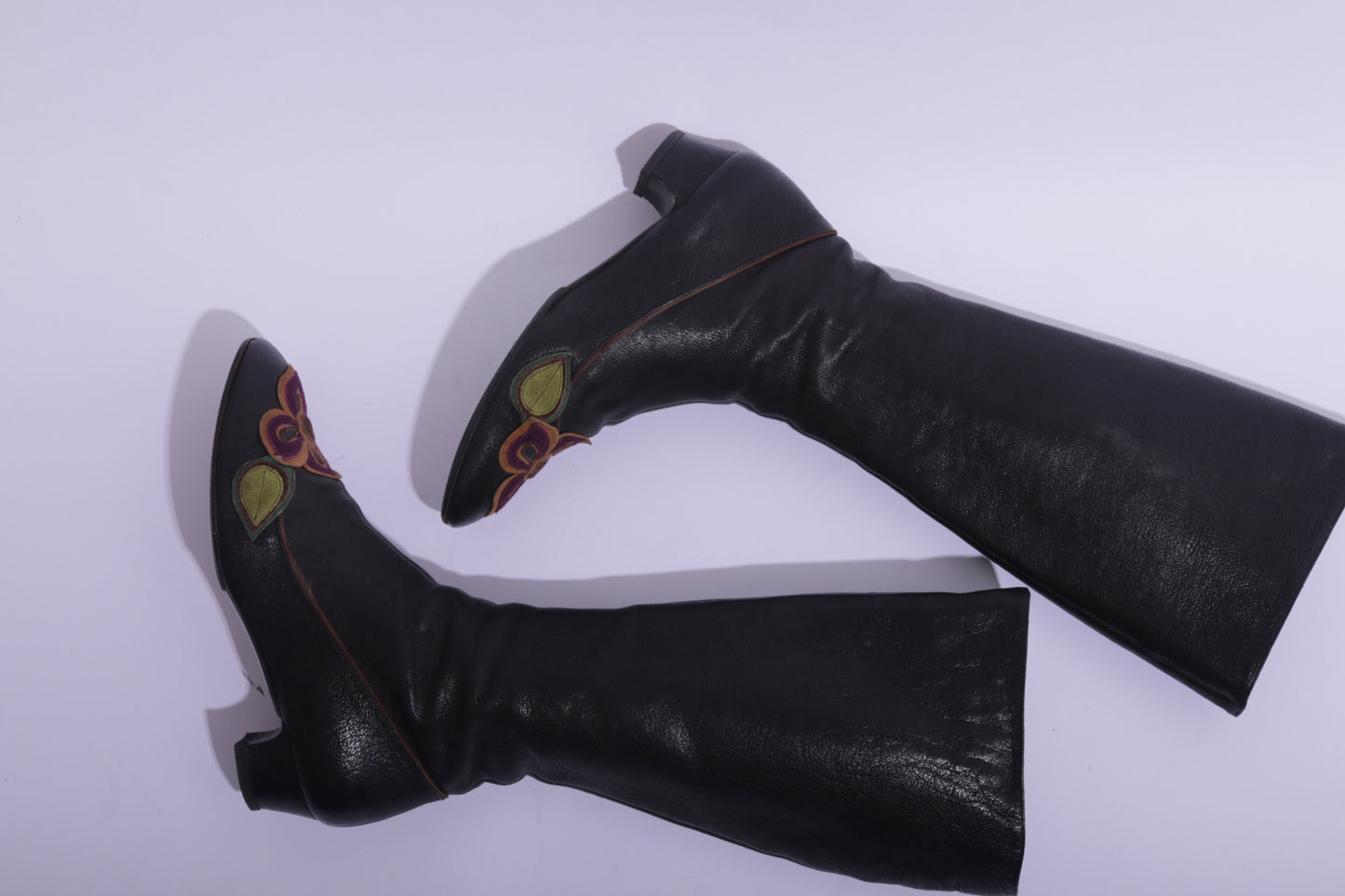 Miu Miu long leather boots with handmade leather flowers